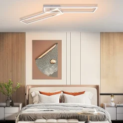 Nettlife Plafonnier LED 102cm, 2 cadres, dimmable, télécommande, argenté 36W, pour chambre