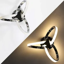 NETTLIFE Plafonnier LED Chrome 31cm Moderne 19W Blanc Chaud 3000K Lapme de Couloir pour Salon Chambre Bureau Chambre d'enfant