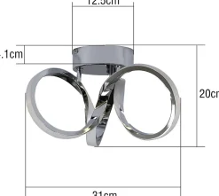 NETTLIFE Plafonnier LED Chrome 31cm Moderne 19W Blanc Chaud 3000K Lapme de Couloir pour Salon Chambre Bureau Chambre d'enfant