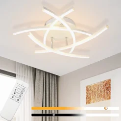NETTLIFE Plafonnier LED Chambre Dimmable 32w Moderne Blanc Métal Avec Télécommande