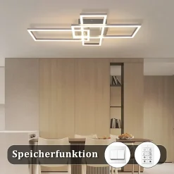 NETTLIFE Plafonnier LED Chambre Argent Dimmable 64CM 36W Géométrique Salon avec Télécommande