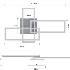 NETTLIFE Plafonnier LED Chambre Argent Dimmable 64CM 36W Géométrique Salon avec Télécommande