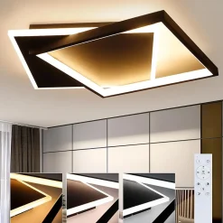 NETTLIFE Plafonnier LED Chambre Noir Lampe Dimmable 42 W Moderne Télécommande Carré Acrylique Plafonnier pour Salon Salle à Manger