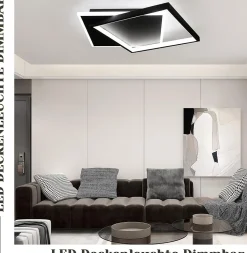 NETTLIFE Plafonnier LED Chambre Noir Lampe Dimmable 42 W Moderne Télécommande Carré Acrylique Plafonnier pour Salon Salle à Manger