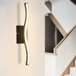 NETTLIFE Plafonnier LED chambre lampe de chambre moderne noir 6W design vague 3000K blanc chaud