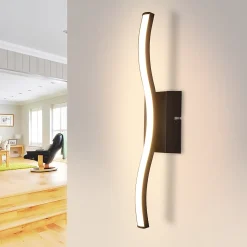 NETTLIFE Plafonnier LED chambre lampe de chambre moderne noir 6W design vague 3000K blanc chaud