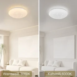 NETTLIFE Plafonnier LED chambre 30cm 6000K ciel étoilé rond 18W IP44 lampe de salle de bain pour salon chambre d'enfant cuisine