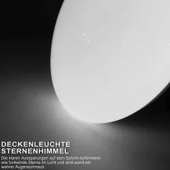 NETTLIFE Plafonnier LED chambre 30cm 6000K ciel étoilé rond 18W IP44 lampe de salle de bain pour salon chambre d'enfant cuisine