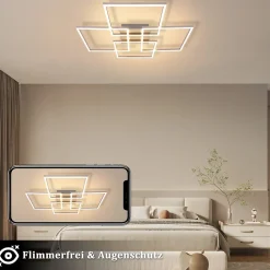 NETTLIFE Plafonnier LED Chambre Argent Dimmable 64CM 36W Géométrique Salon avec Télécommande
