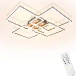 NETTLIFE Plafonnier LED Chambre Argent Dimmable 64CM 36W Géométrique Salon avec Télécommande