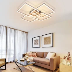 NETTLIFE Plafonnier LED Chambre Argent Dimmable 64CM 36W Géométrique Salon avec Télécommande