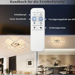 NETTLIFE Plafonnier LED Chambre Argent Dimmable 64CM 36W Géométrique Salon avec Télécommande