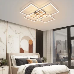 NETTLIFE Plafonnier LED Chambre Argent Dimmable 64CM 36W Géométrique Salon avec Télécommande
