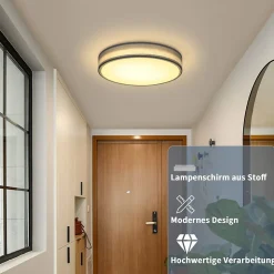 NETTLIFE Plafonnier LED Chambre Abat-jour en Tissu Moderne Rond 3000K 12W