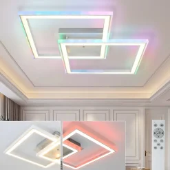 NETTLIFE Plafonnier LED de chambre à coucher, RVB, à changement de couleur, 35W, dimmable, avec télécommande