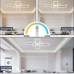 NETTLIFE Plafonnier LED Dimmable 50W Blanc avec Télécommande Design Moderne Salon Chambre Géométrique pour Cuisine Couloir