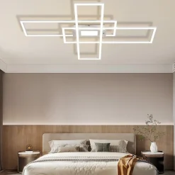 NETTLIFE Plafonnier LED Dimmable 50W Blanc avec Télécommande Design Moderne Salon Chambre Géométrique pour Cuisine Couloir