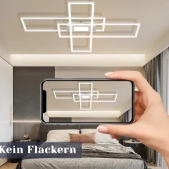 NETTLIFE Plafonnier LED Dimmable 50W Blanc avec Télécommande Design Moderne Salon Chambre Géométrique pour Cuisine Couloir