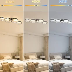 NETTLIFE Plafonnier LED Dimmable 100cm 4 Anneaux Moderne 56w Éclairage De Plafond Noir Avec Télécommande