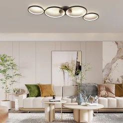NETTLIFE Plafonnier LED Dimmable 100cm 4 Anneaux Moderne 56w Éclairage De Plafond Noir Avec Télécommande