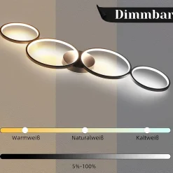 NETTLIFE Plafonnier LED Dimmable 100cm 4 Anneaux Moderne 56w Éclairage De Plafond Noir Avec Télécommande