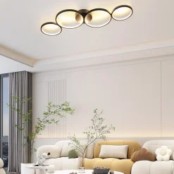 NETTLIFE Plafonnier LED Dimmable 100cm 4 Anneaux Moderne 56w Éclairage De Plafond Noir Avec Télécommande