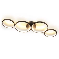 NETTLIFE Plafonnier LED Dimmable 100cm 4 Anneaux Moderne 56w Éclairage De Plafond Noir Avec Télécommande