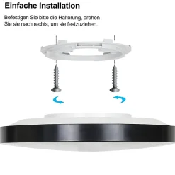 NETTLIFE Plafonnier LED dimmable avec télécommande 36W lampe de salle de bain noir IP44 étanche plat 37cm rond