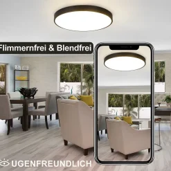 NETTLIFE Plafonnier LED dimmable avec télécommande 36W lampe de salle de bain noir IP44 étanche plat 37cm rond