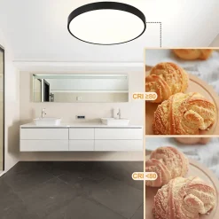 NETTLIFE Plafonnier LED dimmable avec télécommande 36W lampe de salle de bain noir IP44 étanche plat 37cm rond