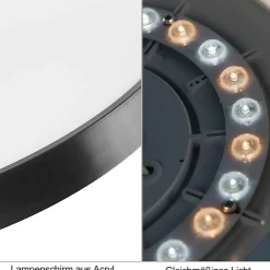 NETTLIFE Plafonnier LED dimmable avec télécommande 36W lampe de salle de bain noir IP44 étanche plat 37cm rond