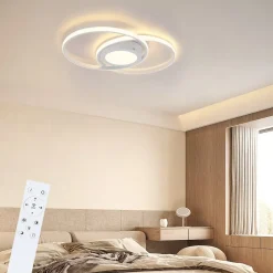 NETTLIFE Plafonnier LED Dimmable avec Télécommande 48W de Salon Blanc Design Chambre Lampe de Moderne pour Cuisine Bureau