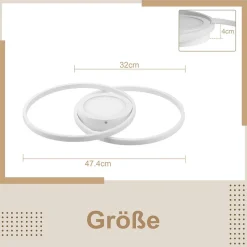 NETTLIFE Plafonnier LED Dimmable avec Télécommande 48W de Salon Blanc Design Chambre Lampe de Moderne pour Cuisine Bureau