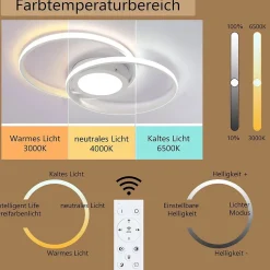 NETTLIFE Plafonnier LED Dimmable avec Télécommande 48W de Salon Blanc Design Chambre Lampe de Moderne pour Cuisine Bureau