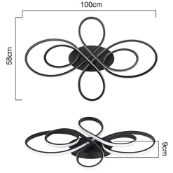 NETTLIFE Plafonnier LED Dimmable Grand 100cm Salon 90W Moderne Noir avec Télécommande