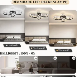 NETTLIFE Plafonnier LED Dimmable Grand 100cm Salon 90W Moderne Noir avec Télécommande