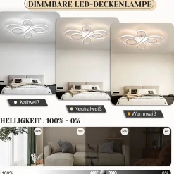 NETTLIFE Plafonnier LED Dimmable Grand 100cm 90W Moderne Blanc avec Télécommande Design