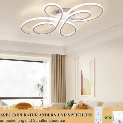 NETTLIFE Plafonnier LED Dimmable Grand 100cm 90W Moderne Blanc avec Télécommande Design