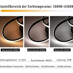 NETTLIFE Plafonnier LED Dimmable 33 W Lampe Noir avec Télécommande Lampe de Moderne 40 cm pour Salon Cuisine Couloir Studio