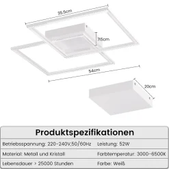NETTLIFE Plafonnier LED Dimmable Salon Design Moderne avec Télécommande 52W Lampe de Cuisine Chambre pour Salle à Manger Cuisine