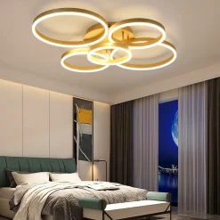 NETTLIFE Plafonnier LED de salon à intensité variable 78 W 3 000-6 500 K, 5 anneaux dorés en acrylique moderne avec télécommande