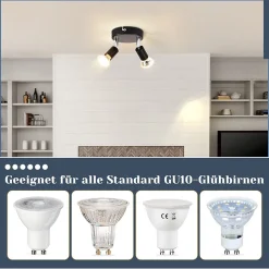 NETTLIFE Plafonnier LED GU10 -2 Spots de Plafond Ronde Moderne Spots de Plafond pour Chambre Salon - sans Ampoule Noir