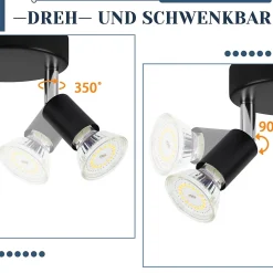 NETTLIFE Plafonnier LED GU10 -2 Spots de Plafond Ronde Moderne Spots de Plafond pour Chambre Salon - sans Ampoule Noir