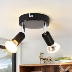 NETTLIFE Plafonnier LED GU10 -2 Spots de Plafond Ronde Moderne Spots de Plafond pour Chambre Salon - sans Ampoule Noir