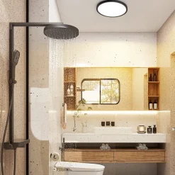 NETTLIFE Plafonnier LED IP44 Salle de Bain 22cm Noir, Lampe de Plafond Ultra Mince 18W 3000K Blanc Chaud, Design Losange