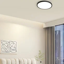 NETTLIFE Plafonnier LED IP44 Salle de Bain 22cm Noir, Lampe de Plafond Ultra Mince 18W 3000K Blanc Chaud, Design Losange