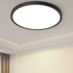 NETTLIFE Plafonnier LED IP44 Salle de Bain 22cm Noir, Lampe de Plafond Ultra Mince 18W 3000K Blanc Chaud, Design Losange