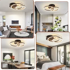 NETTLIFE Plafonnier LED Lampe de plafond 24W Design moderne rond blanc chaud 3000K noir 2 anneaux