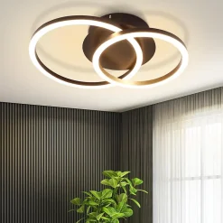 NETTLIFE Plafonnier LED Lampe de plafond 24W Design moderne rond blanc chaud 3000K noir 2 anneaux