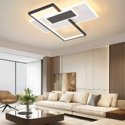 NETTLIFE Plafonnier LED lampe de salon à intensité variable 62 W avec 2 spots de plafond, noir, avec télécommande, acrylique